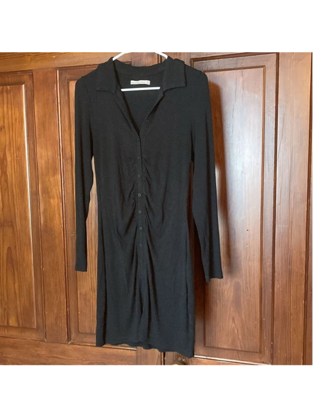 Abercrombie & Fitch Long Sleeve Black V-neck Knit Mini Button Collared Dress M